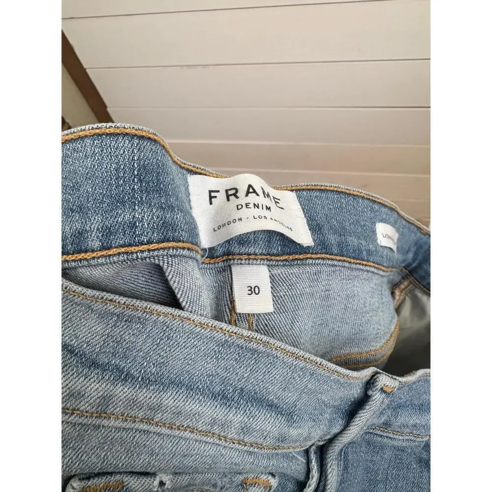 FRAME Le Sylvie Slender Straight Jeans Size 30 Light Blue Distressed Raw Hem - Picture 8 of 11